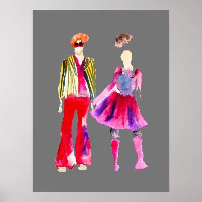 Mode illustration figurer art vattenfärg poster (Framsidan)