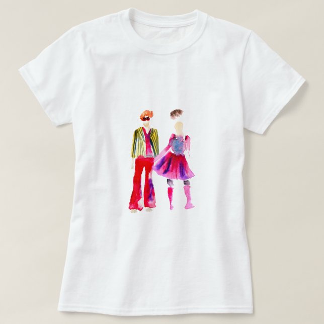 Mode illustration figurer art vattenfärg t shirt (Design framsida)