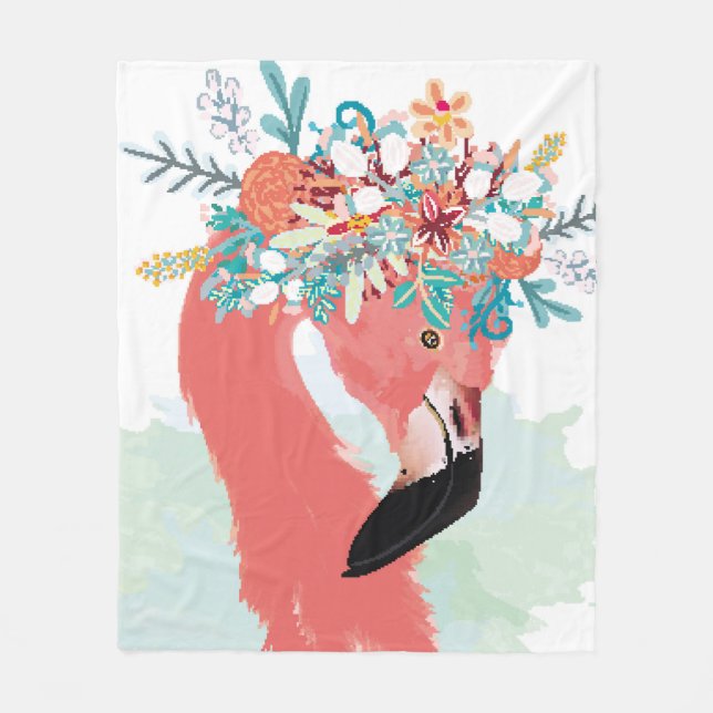 Mode illustration med ritad rosa flamingoflami fleecefilt (Framsidan)