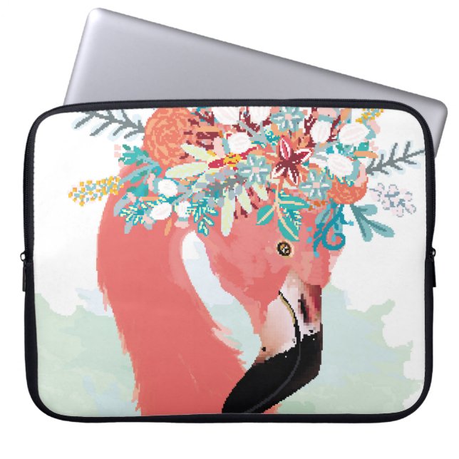 Mode illustration med ritad rosa flamingoflami laptop fodral (Framsidan)