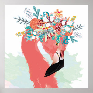 Mode illustration med ritad rosa flamingoflami poster