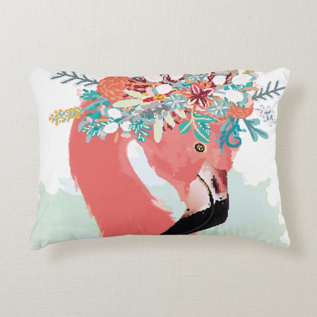 Mode illustration med ritad rosa flamingoflami prydnadskudde (Framsidan)