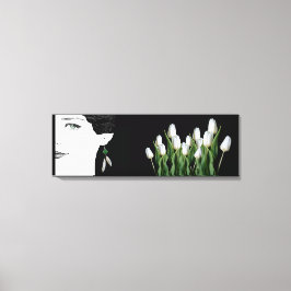 Mode illustrationsflicka ansikte söt blommigt canvastryck