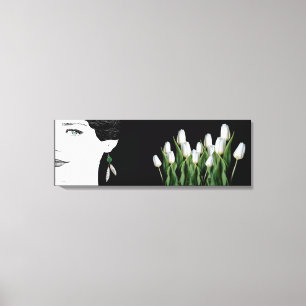 Mode illustrationsflicka ansikte söt blommigt canvastryck