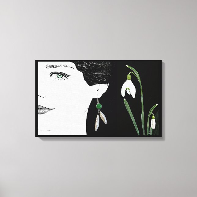 Mode illustrationsflicka i blommigten för pärlöron canvastryck (Framsida)