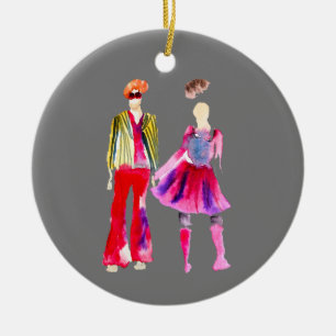 Mode illustrerar vattenfärgsboho julgransprydnad keramik