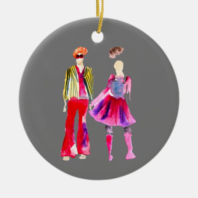 Mode illustrerar vattenfärgsboho julgransprydnad keramik (Framsidan)