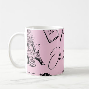 Mode, kalligrafi, Eiffel Torn, läppar Kaffemugg