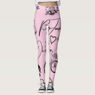 Mode, kalligrafi, Eiffel Torn, läppar Leggings