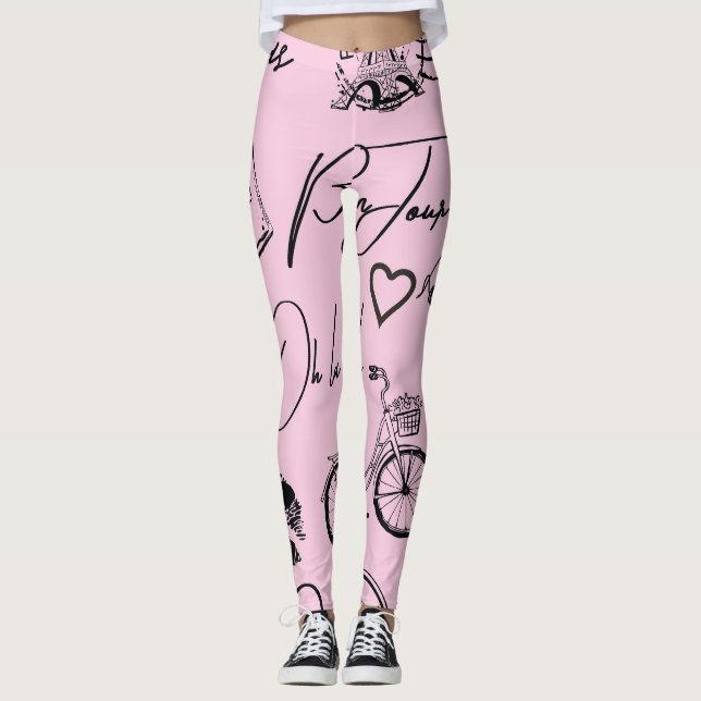 Mode, kalligrafi, Eiffel Torn, läppar Leggings (Framsida)