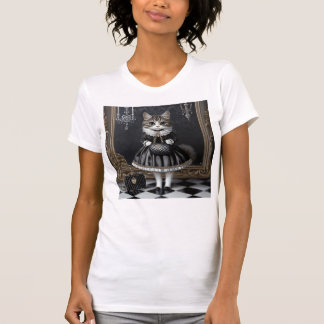 Mode-katt för vintage med hög ände t shirt