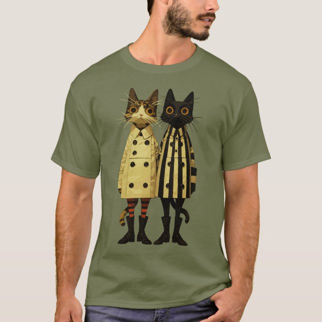Mode Kattungar – Excentrisk katt i kappor och stöv T Shirt (Framsida)