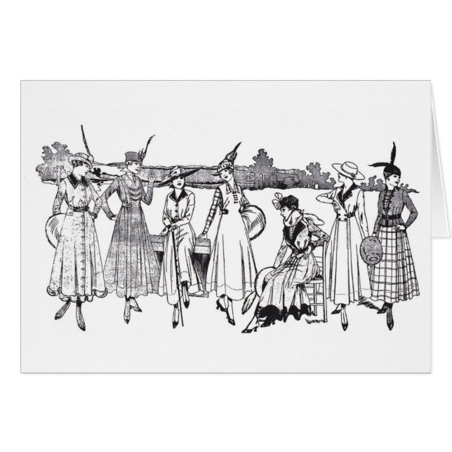 Mode klär i ett stycke för 1915 Frocks kortet Hälsningskort (Framsidan Horizontal)