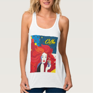 Mode kvinna med kaffekopp Pop Art Linne Med Racerback