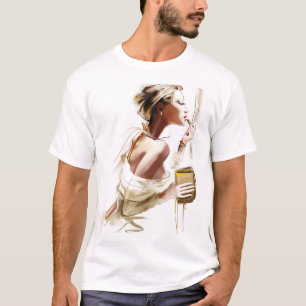 Mode Kvinna: Snyggt Contemporary Porträtt. T Shirt