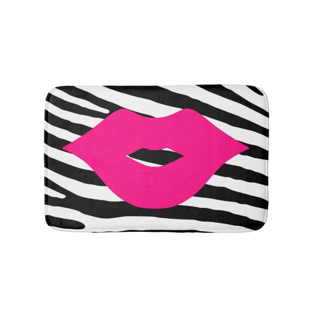 Mode läppar kyss rosa girly zebra glamor badrumsmatta (Framsidan)