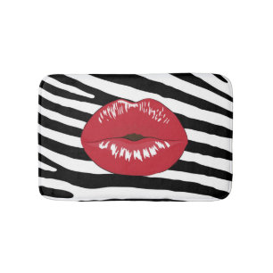 Mode läppar zebra glamor, giftigt svart och vitt badrumsmatta