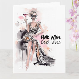 Mode leopard klär rosa vinrankor kort