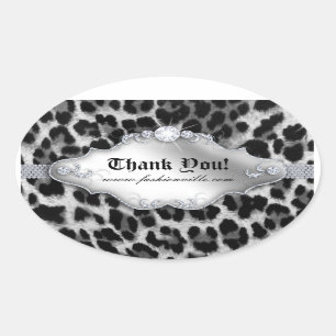 Mode Leopard Sticker Juvelry White Black Ovalt Klistermärke