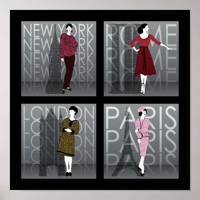 Mode London, New York, Paris och Rom Poster (Framsidan)