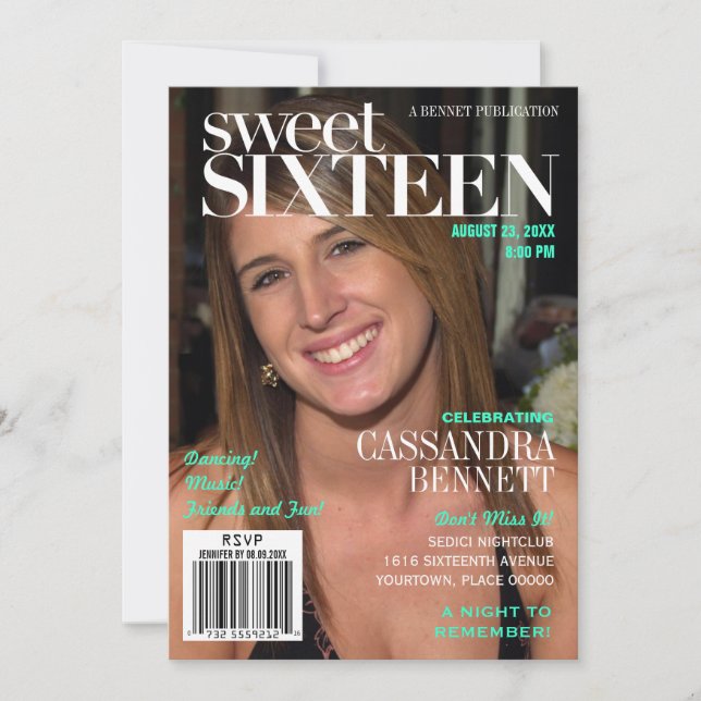 Mode Magazazin Turcos Sweet sixteen Party Inbjudningar (Framsida)