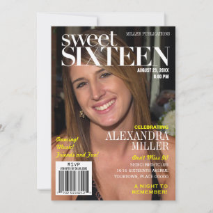 Mode Magazine Gult Sweet sixteen Party Inbjudningar