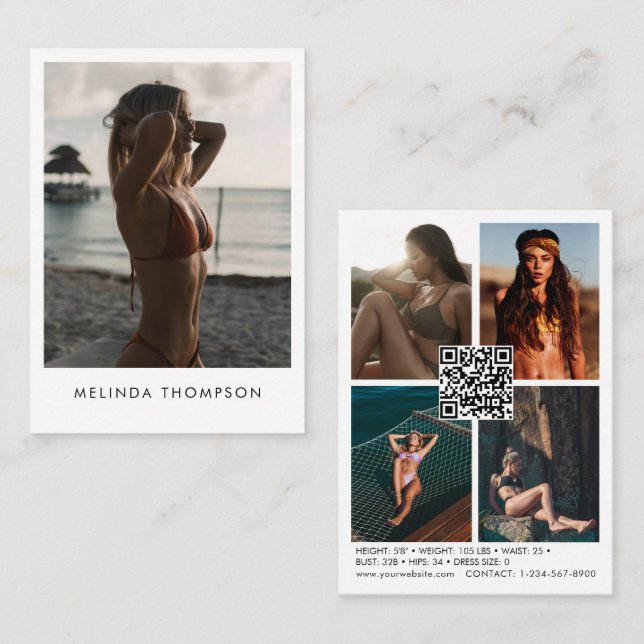 Mode-modelleringskomp 5-foto QR-kod Visitkort (Fram/baksida)