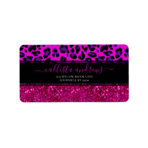 Mode Modern Rosa Lila Glitter Leopard. Adressetikett