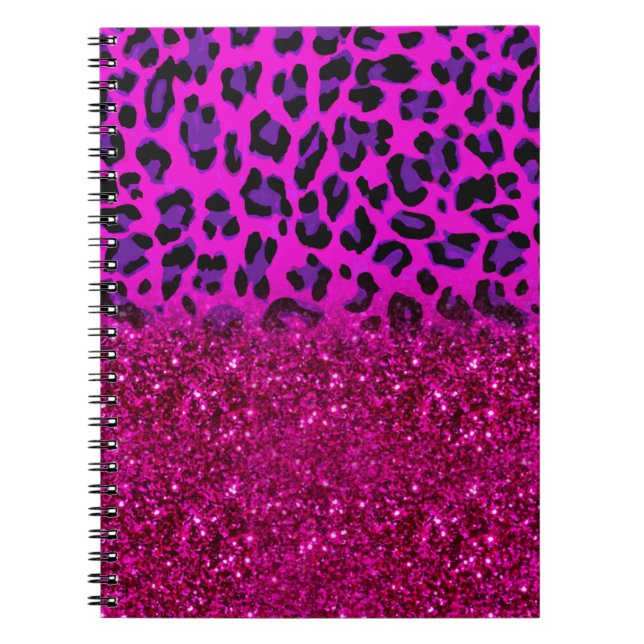 Mode Modern Rosa Lila Glitter Leopard Anteckningsbok (Framsidan)