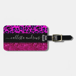 Mode Modern Rosa Lila Glitter Leopard. Bagagebricka