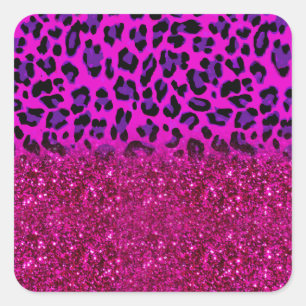 Mode Modern Rosa Lila Glitter Leopard Fyrkantigt Klistermärke