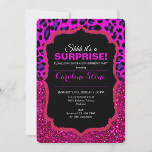 Mode Modern Rosa Lila Glitter Leopard. Inbjudningar
