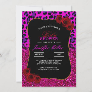 Mode Modern Rosa Lila Glitter Leopard.        Inbjudningar