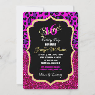 Mode Modern Rosa Lila Glitter Leopard. Inbjudningar