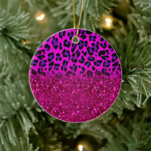 Mode Modern Rosa Lila Glitter Leopard Julgransprydnad Keramik