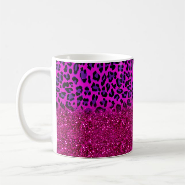 Mode Modern Rosa Lila Glitter Leopard Kaffemugg (Vänster)