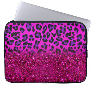 Mode Modern Rosa Lila Glitter Leopard Laptop Fodral