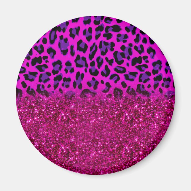 Mode Modern Rosa Lila Glitter Leopard Magnet (Framsidan)