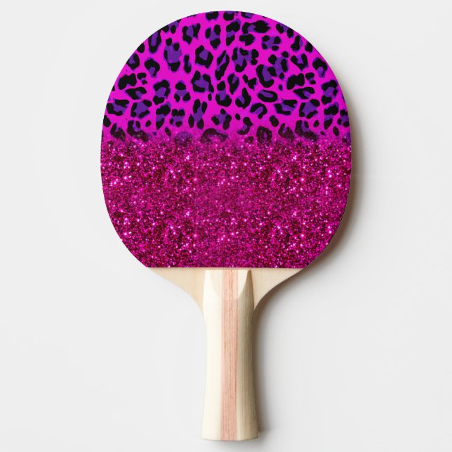 Mode Modern Rosa Lila Glitter Leopard Pingisracket (Framsidan)
