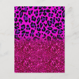 Mode Modern Rosa Lila Glitter Leopard Vykort