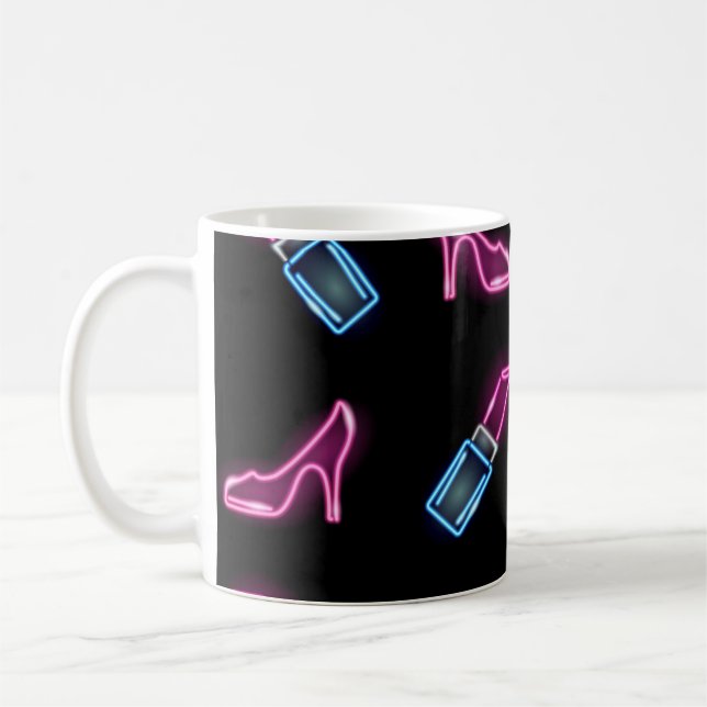 Mode Mönster med Neon Icons. Kaffemugg (Vänster)