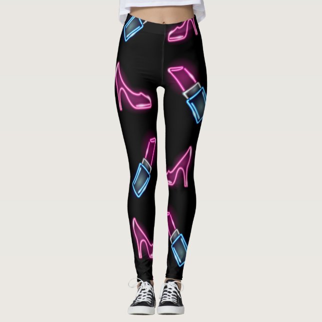 Mode Mönster med Neon Icons. Leggings (Framsida)