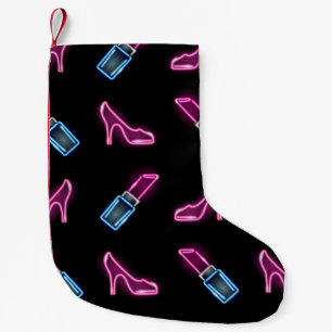 Mode Mönster med Neon Icons. Liten Julstrumpa