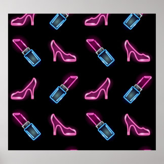 Mode Mönster med Neon Icons. Poster
