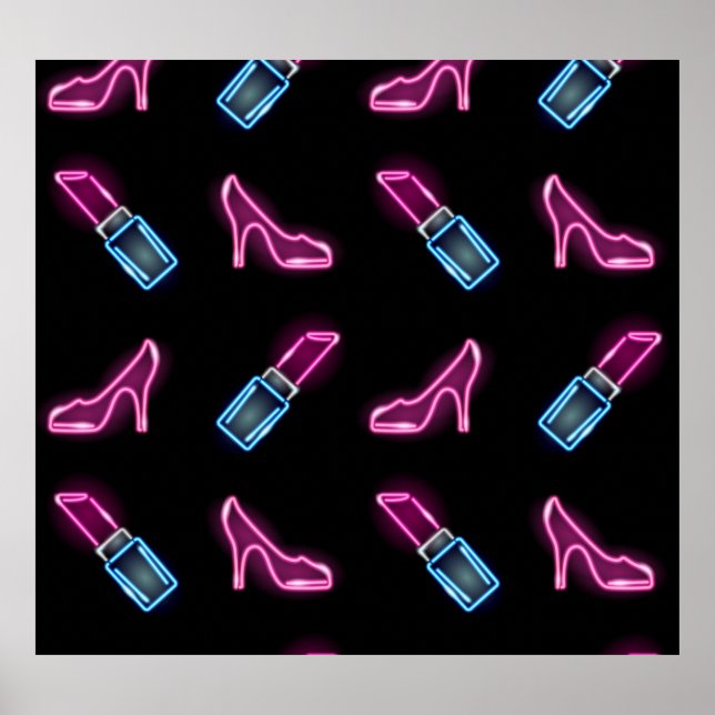 Mode Mönster med Neon Icons. Poster (Framsidan)