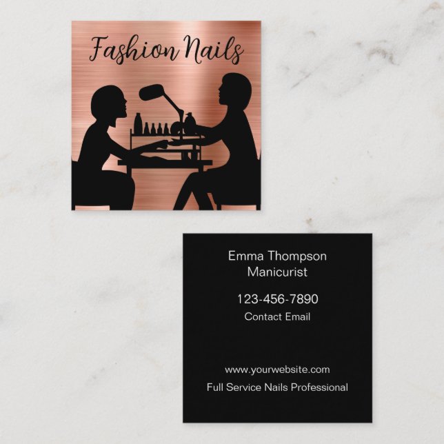 Mode Nagel Manicuitor Affärskort Fyrkantigt Visitkort (Fram/baksida)