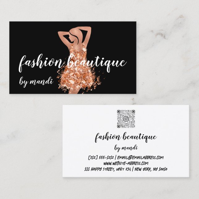 Mode Online Shop Logotyp Copper Ro Dress QRCode Visitkort (Fram/baksida)