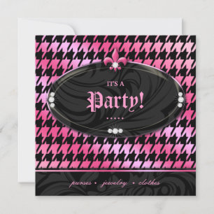 Mode Party Houndstooth Fleur de lis Rosa Vår Inbjudningar