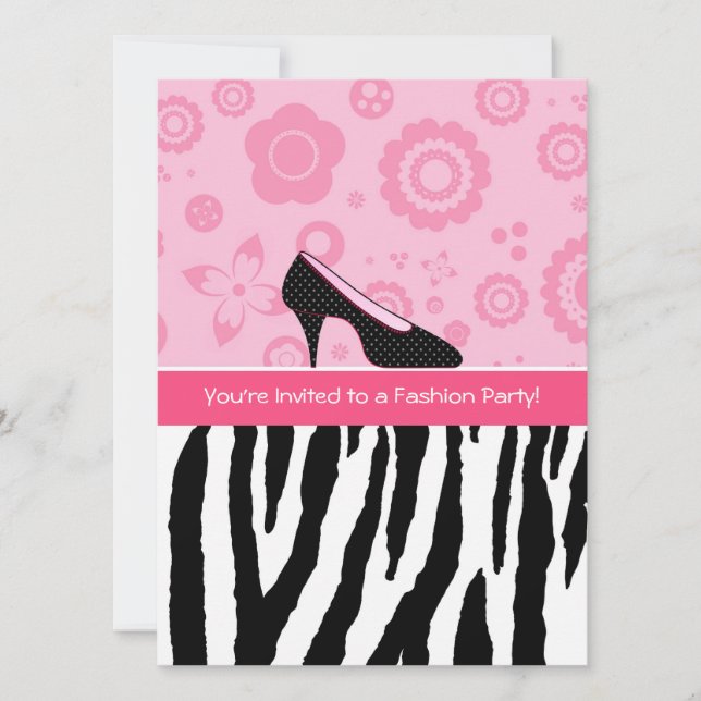 Mode Party Trendig Zebra Girly Rosa Shoes Inbjudningar (Framsida)