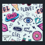 Mode Patch: Pop Art Stickers. Poster<br><div class="desc">Patch-brickor för mode. Sömlös mönster med rosa flickklistermärken i popkonet stil, för textilier, mode Modern bastge-bakgrundstexten, avtryck, pappra produkter, Webben. Flickor mönster Mode-framåt med rosa flickklistermärken i popkonst stil! Fashionerbara rosa-flickklistermärken i popkonet stil, underbara för textilier. mönster, flicka, mode, graffiti, tecknad, illustration, dekal, coola, pop, diamant, sömlös, struktur, bakgrund, tro,...</div>